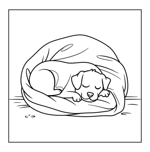 Puppy sleeping peacefully curled up on plush dog bed