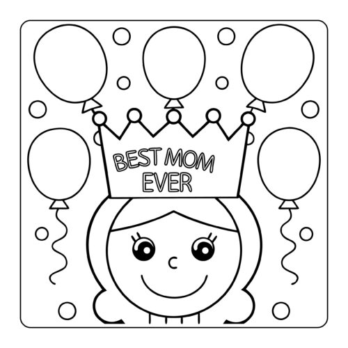 Queen with BEST MOM EVER crown and celebration balloons