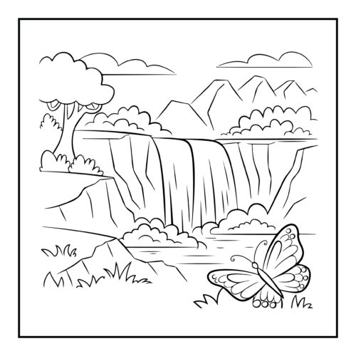 Rainbow with butterfly and scenery in background