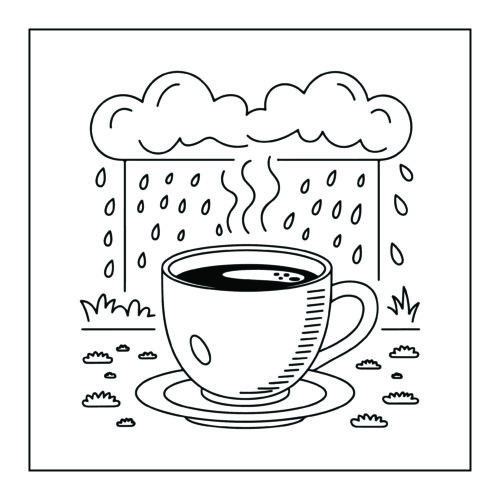 Rainy day coffee cup scene
