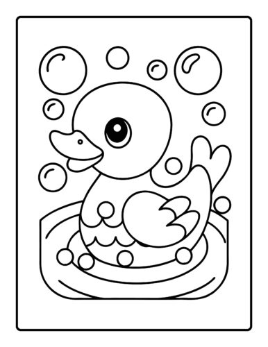 Rubber duck in water with bubbles and ripples