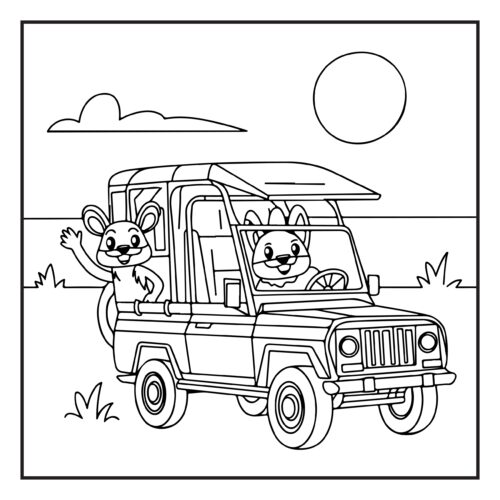 Safari animals riding in open jeep