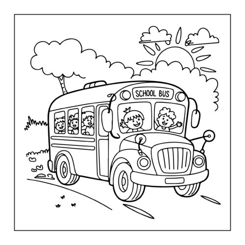 School bus with happy children