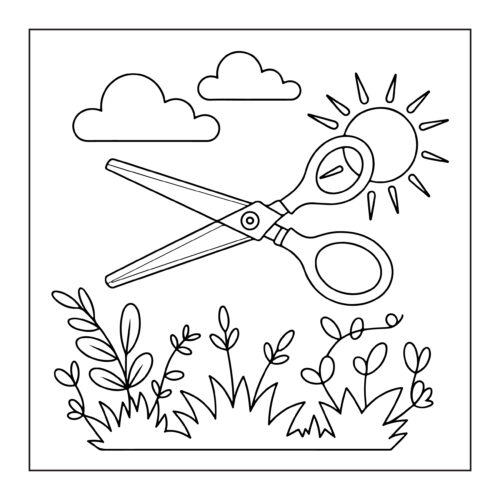 Scissors with sun and plants
