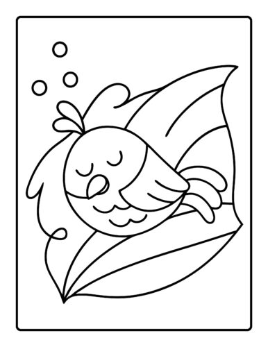 Sleeping bird in umbrella with peaceful face