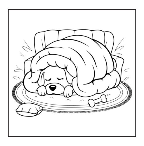 Sleeping dog curled up on a cushioned dog bed