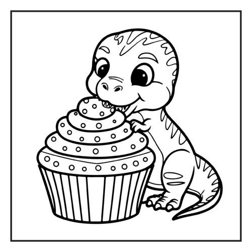 Small dinosaur with giant decorated cupcake treat