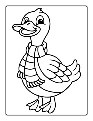 Smiling duck with striped neck and feathered wings
