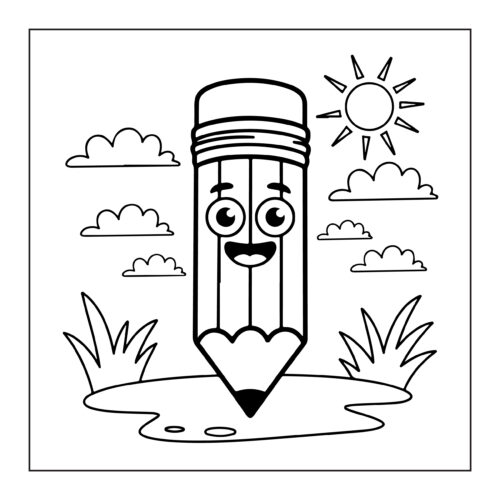 Smiling pencil character outdoors