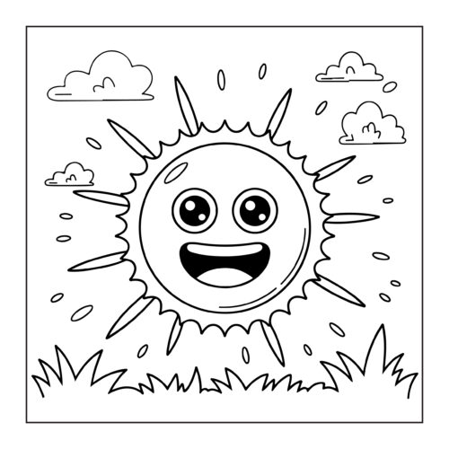 Smiling sun with clouds background