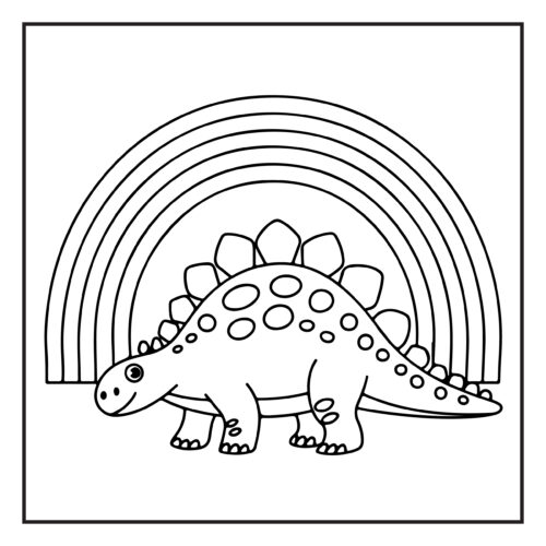 Stegosaurus with rainbow backdrop