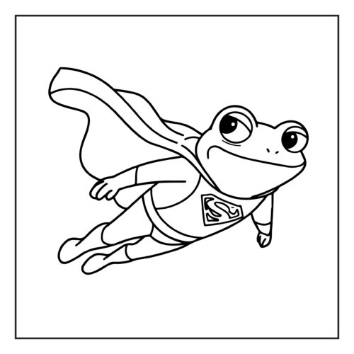 Superhero frog flying with cape and emblem