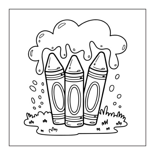 Three crayons with paint splatter