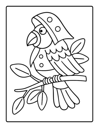 Tropical bird with big beak and fruit on branch