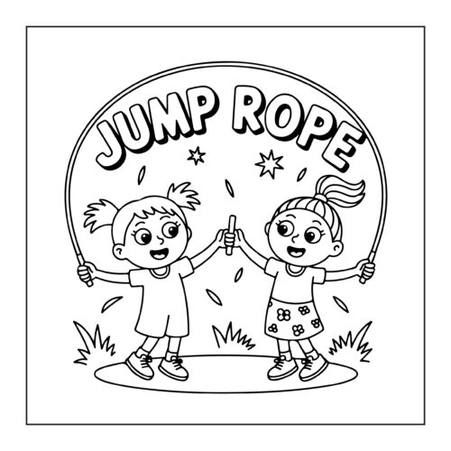 Two children jumping rope together