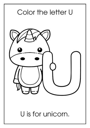U is for unicorn Cute cartoon unicorn with letter U