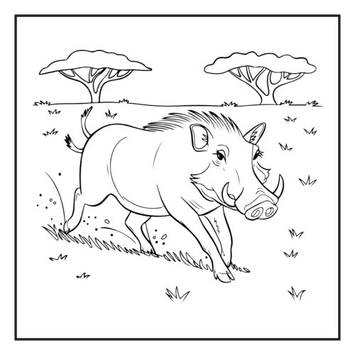 Wild warthog running through African savanna grasslands