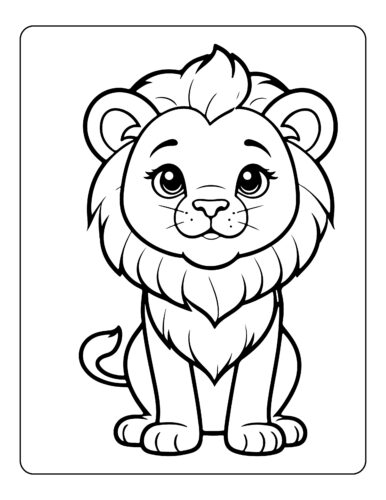 Young lion cub with small mane in simple pose