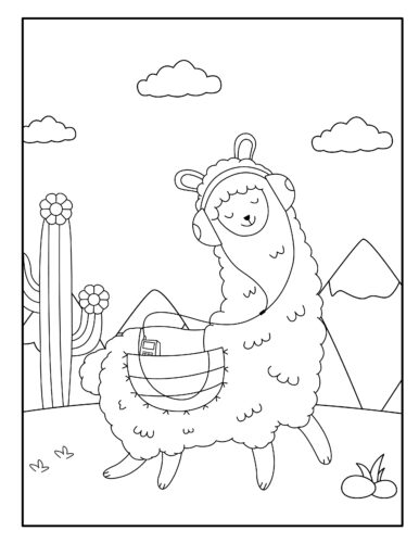 Adventure llama with hiking backpack