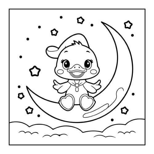 Baby duck sitting on moon