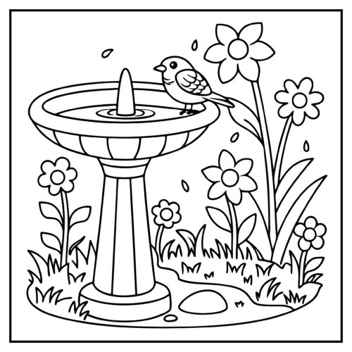 Bird at garden water fountain