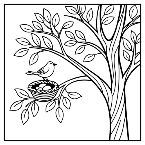 Bird nest in leafy tree