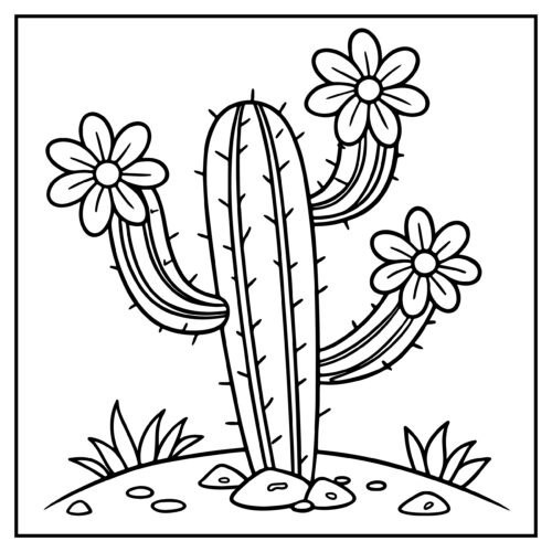 Blooming cactus with desert flowers