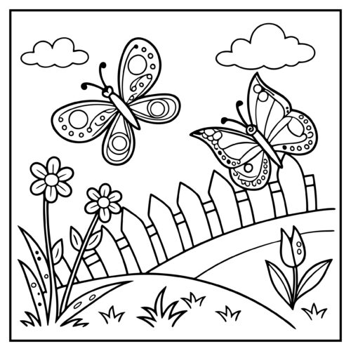 Butterflies flying over fence
