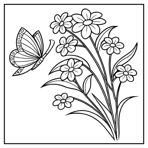 Butterfly with flowers and leaves