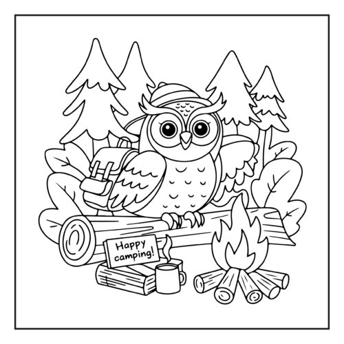 Camping owl with happy message