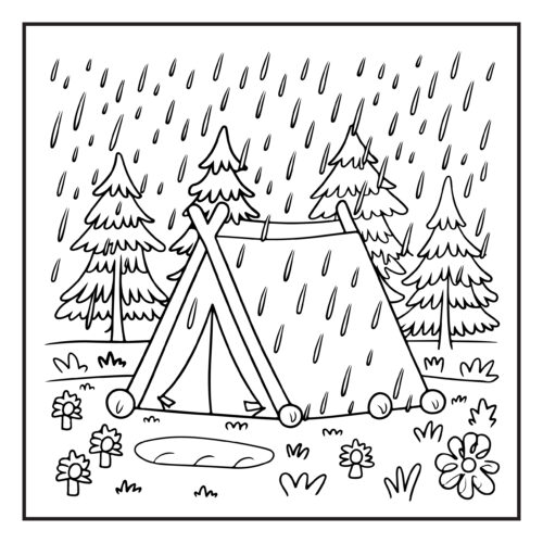 Camping tent in rainy forest