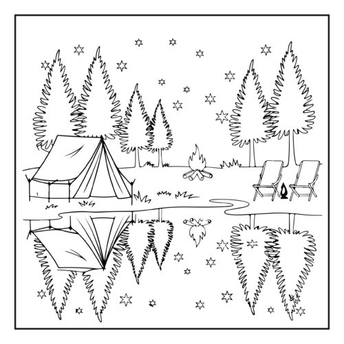Camping under stars with forest backdrop