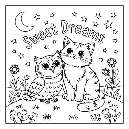 Cat and owl sweet dreams