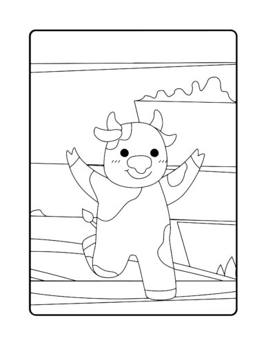 Cheerful cow with raised arms