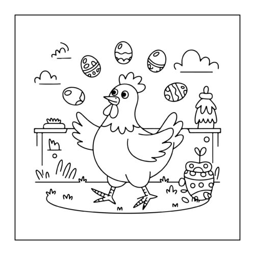 Chicken juggling decorated Easter eggs
