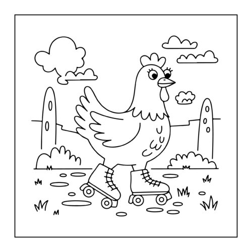 Chicken roller skating in park