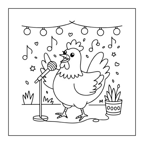 Chicken singing with microphone performance