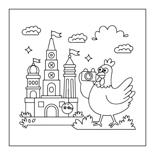 Chicken tourist photographing famous landmarks
