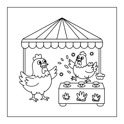 Chickens performing at circus tent