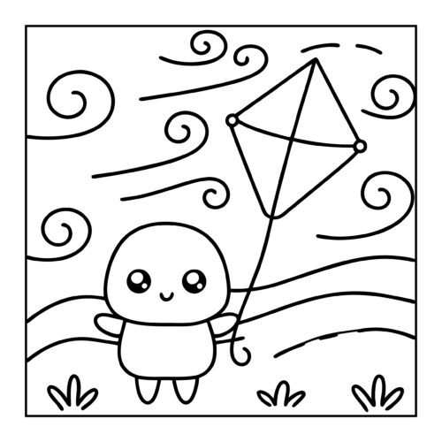 Child flying kite on hill