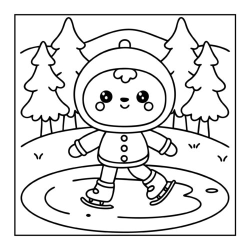 Child ice skating near trees
