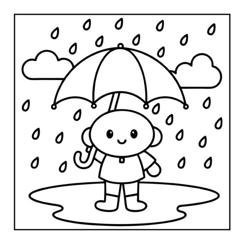 Child with umbrella in rain