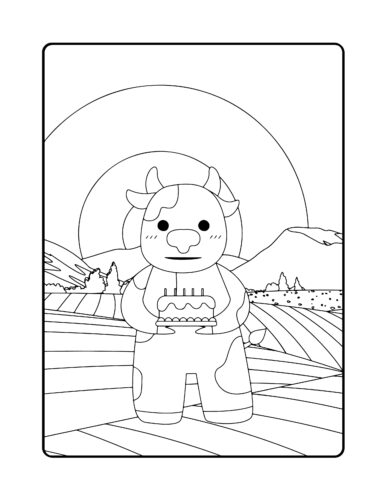 Cow holding birthday cake celebration