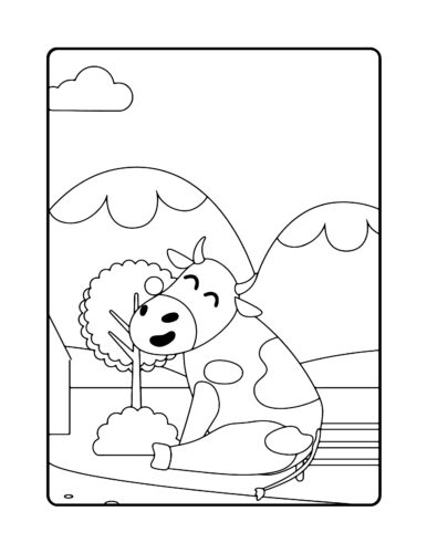 Cow relaxing in bathtub scene