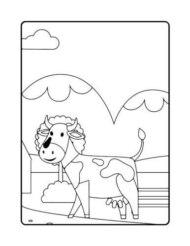 Cow standing under rainbow sky