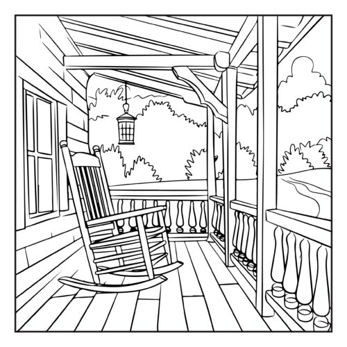 Cozy cabin porch with rocking chair