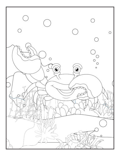 Crab blowing bubbles underwater scene