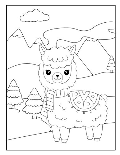 Cute llama with winter scarf