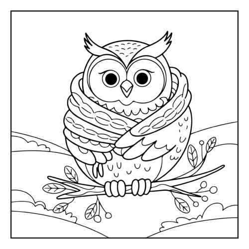 Cute owl hugging tree branch