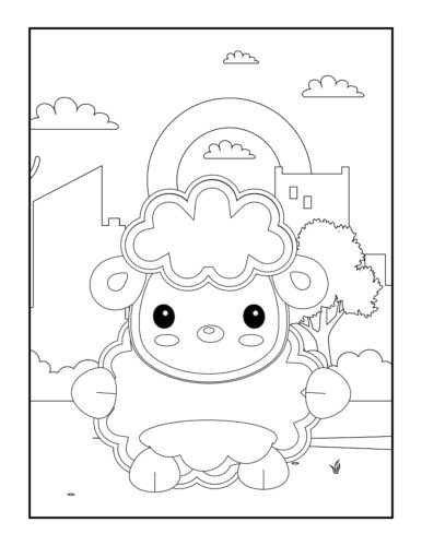 Cute sheep with rainbow background
